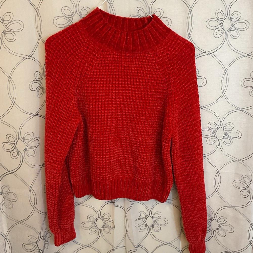 Divided H&M Women's‎ Red Knit Long Sleeve Crop Sweater Mock Neck Size Small